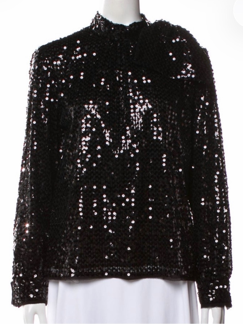 Miu Miu $2k Black Sequin Long-Sleeve Top